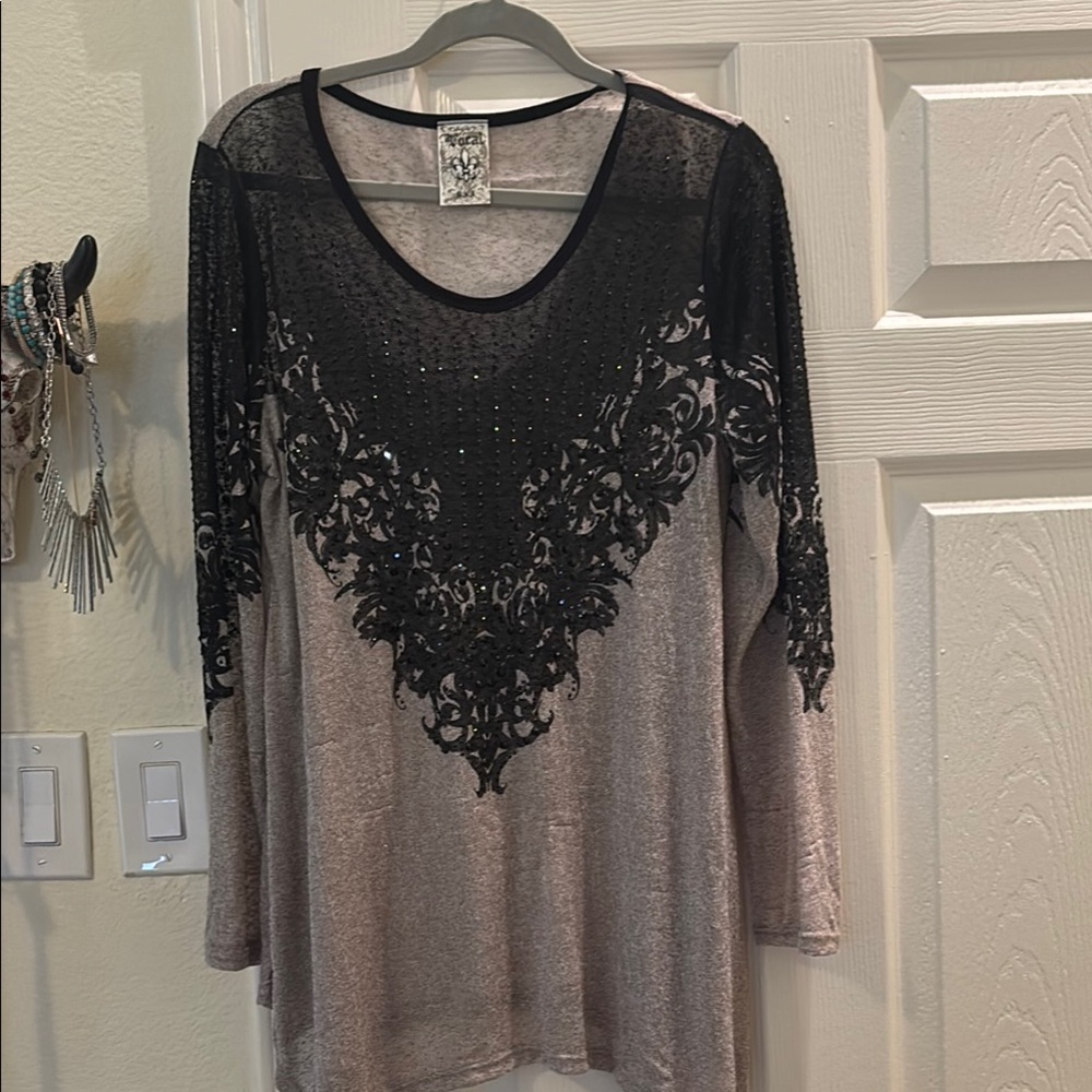 Elegant Black and Gray Lace Women's Top